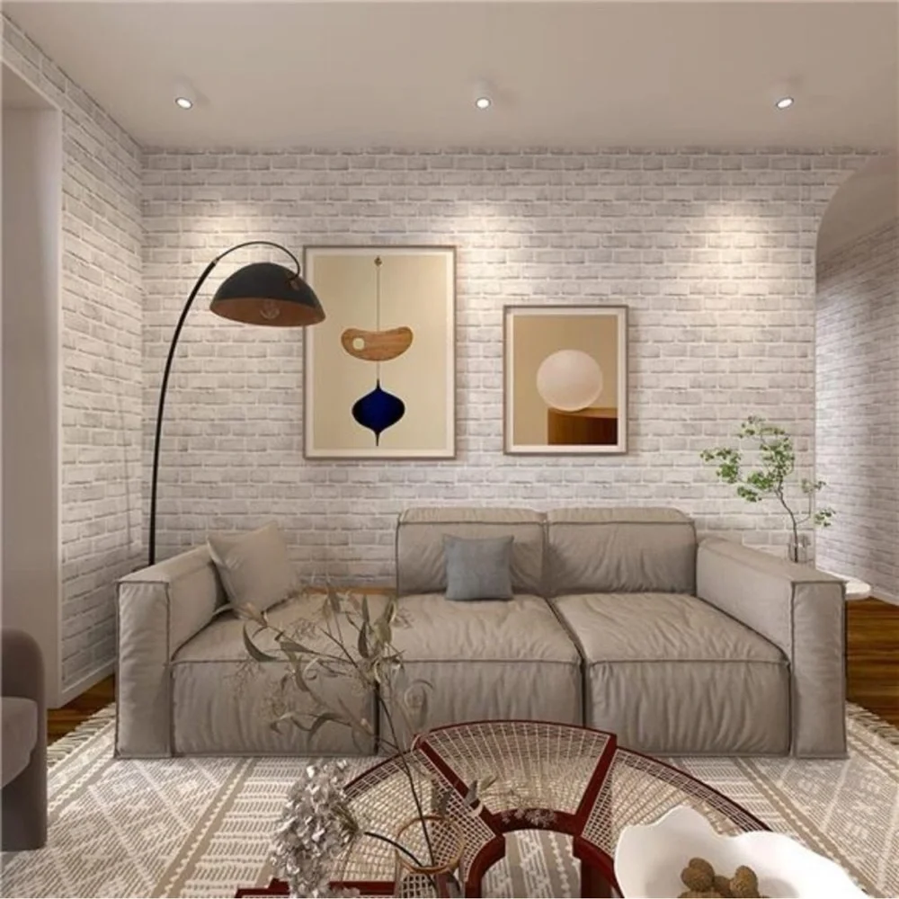 Home White Gray Peel and Stick Wallpaper Brick Contact Paper 120” ×18” Faux 3D B